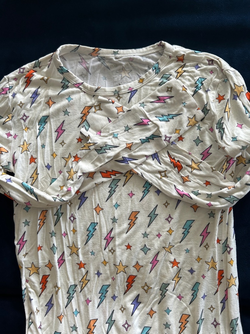 Posh Peanut Ivory Kids Pajama Set with Multicolor Lightning & Stars - Picture 5 of 5